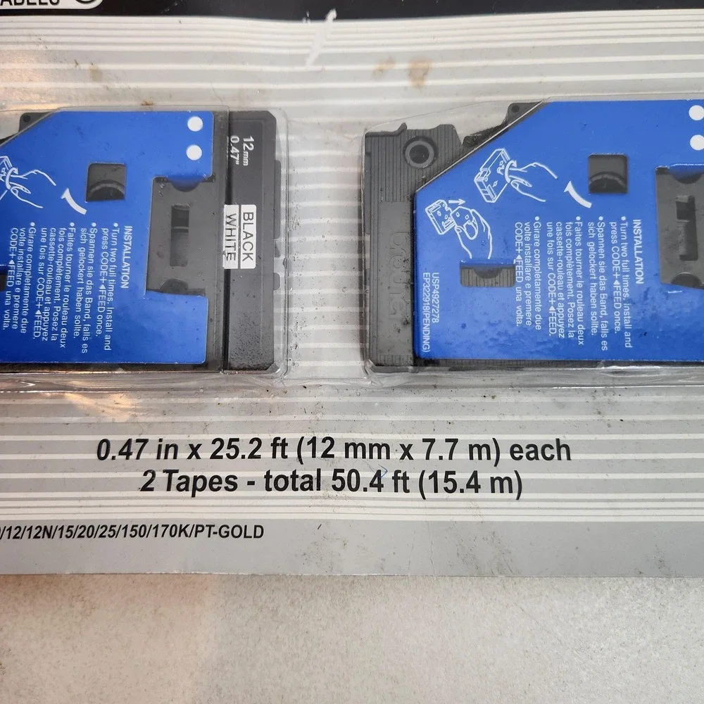 Brother TC-20 P-Touch Label Tape 12mm 0.47in Black On White Laminated 2 Pack